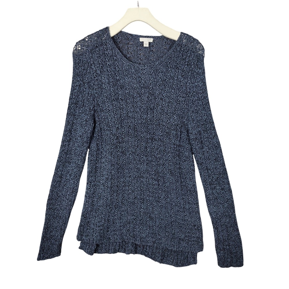 J Jill Nautical Resort Womens‎ Medium Blue Open Knit Crochet Long Sleeve Sweater